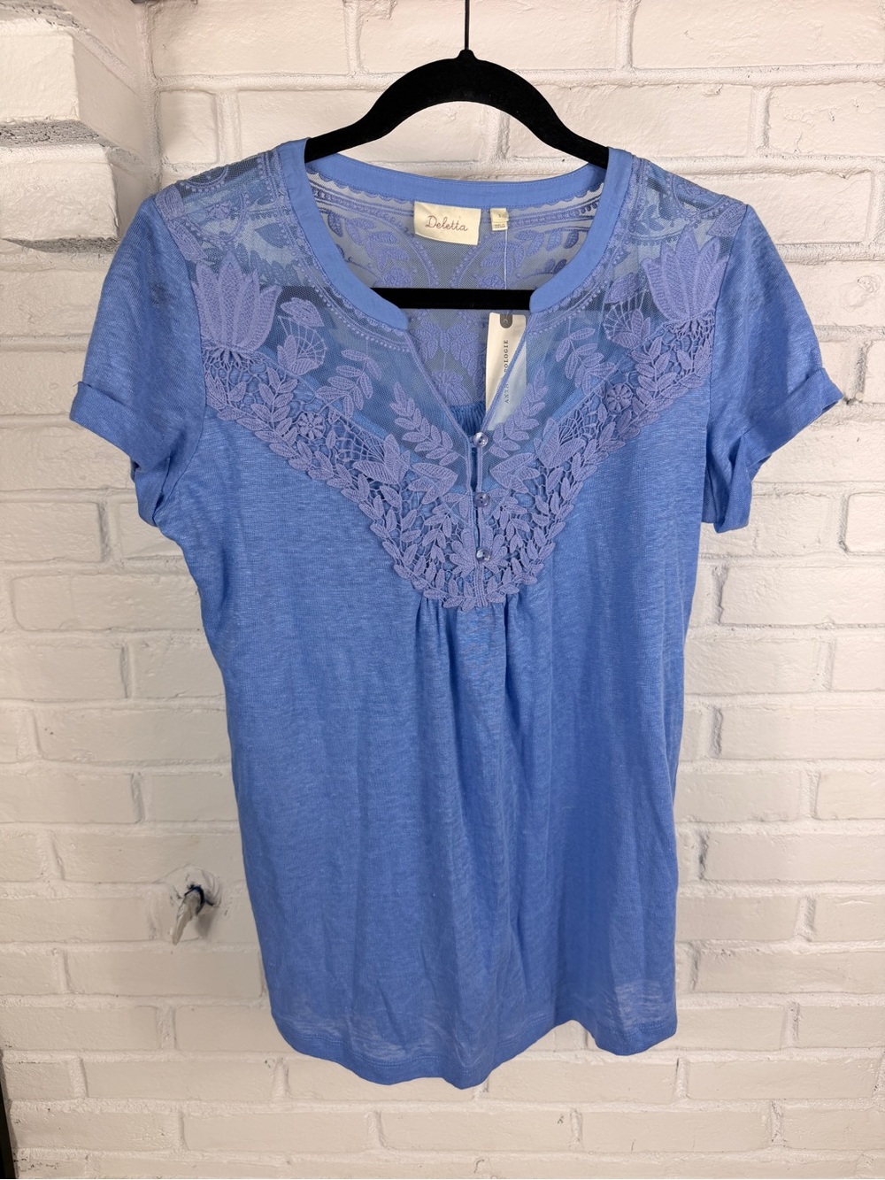 Anthropologie Deletta Linen Lace Top Lavender Blue Size Small NWT